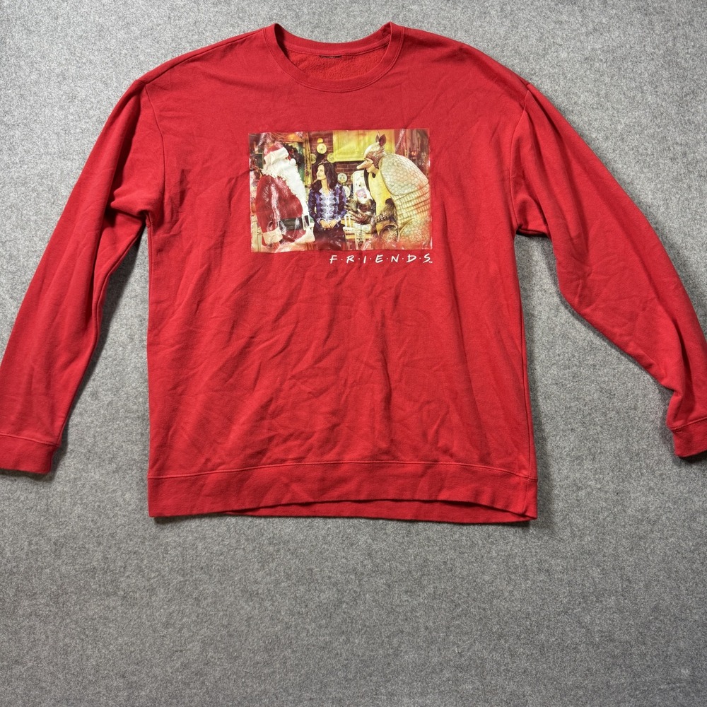 Friends Unisex Holiday Armadillo Graphic Sweatshirt 2XL Red Fleece Pullover